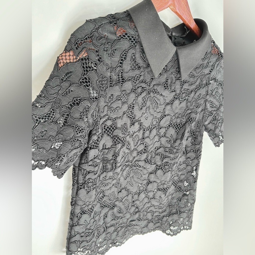 Tara Jarmon Blouse In Black lace collared top - Picture 8 of 9